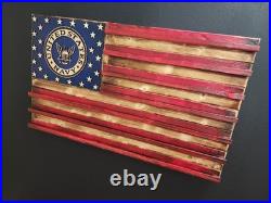 U. S. Navy Challenge Coin Display Rack Holder Shelf Wood Flag Military Gift