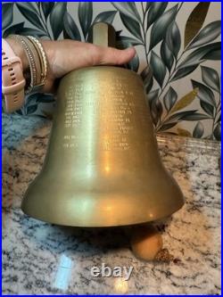 U. S Navy Commemorative Brass Bell 1949-1973 Engraved service Record, Stand, COA