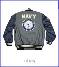 U. S Navy Embroidered Leather Varsity Letterman's Jacket Size L / LARGE NEW