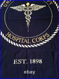 U. S. Navy Hospital Corps Corpsman Insignia Logo Woven Afghan Throw Blanket Rare