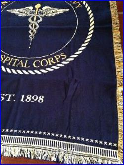 U. S. Navy Hospital Corps Corpsman Insignia Logo Woven Afghan Throw Blanket Rare