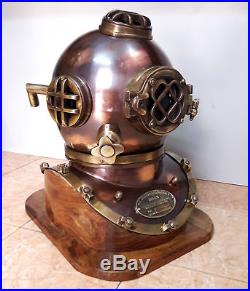 U. S Navy Mark V Antique Diving Helmet Morse Boston Scuba Divers Helmet WithBase