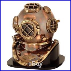 U. S. Navy Mark V Replica 1952 Diving Divers Helmet With Wooden Rosewood Base