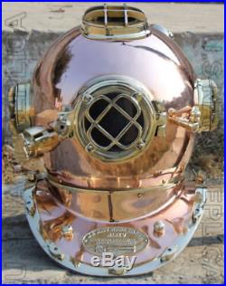 U. S Navy Mark V Solid Copper & Brass Diving Divers Solid Helmet 18 Gift