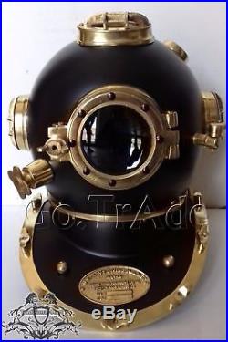 U. S Navy Mark V Solid Steel Black Or Brass Finish Vintage Diving Divers Helmet