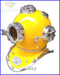 U. S. Navy Morse Diving Helmet Mark V Yellow & Chrome Finish Divers Costume