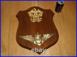 U. S. Navy Naval Aviator Badge, 3-d Metal Emblems, Walnut Wood Wall Plaque Sign