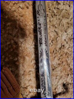 U. S. Navy Officers Dress Sword in Scabbard with Etched Blade WW ll Era NS Myer