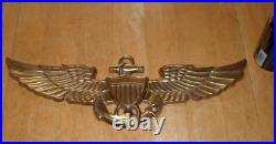 U. S. Navy Pilot Wings, 3-d Solid Brass Metal Emblem, Wall Sign, 18.5 Length