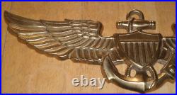 U. S. Navy Pilot Wings, 3-d Solid Brass Metal Emblem, Wall Sign, 18.5 Length