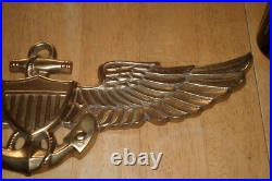 U. S. Navy Pilot Wings, 3-d Solid Brass Metal Emblem, Wall Sign, 18.5 Length