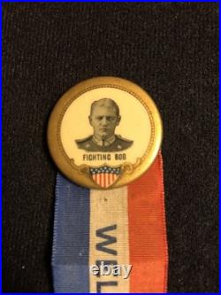 U. S. Navy Rear Admiral Robley D. Evans, Fighting Bob Pinback Button With Ribbon