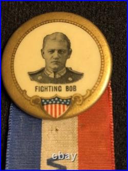 U. S. Navy Rear Admiral Robley D. Evans, Fighting Bob Pinback Button With Ribbon
