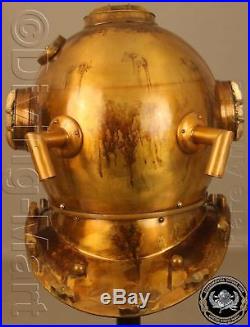 U. S Navy Solid Steel & Brass Antique Mark V Diving Divers Helmet Full 18