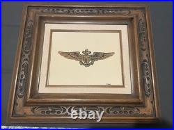 U. S. Navy USMC Wings Of Gold Sand Art Framed Signed By R Deno Artist
