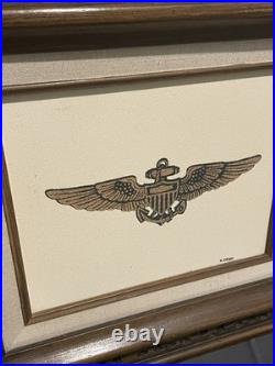 U. S. Navy USMC Wings Of Gold Sand Art Framed Signed By R Deno Artist