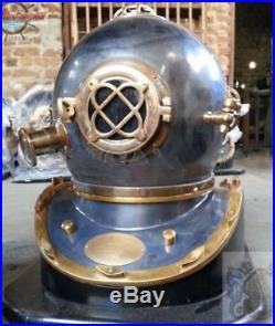 U. S Navy Vintage Diving Mark V Divers Helmet Copper & Brass With Base