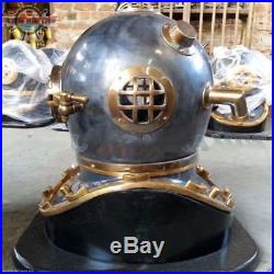 U. S Navy Vintage Diving Mark V Divers Helmet Copper & Brass With Base