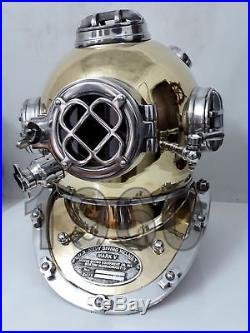 U. S Navy Vintage Mark V Sea Brass Helmet Antique Diving Divers Vintage