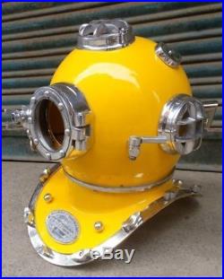 U. S. Navy Yellow Paint & Nickel Finish Diving Helmet Mark V Collectibles Gift