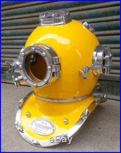 U. S. Navy Yellow Paint & Nickel Finish Diving Helmet Mark V Collectibles Gift