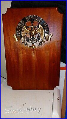 UNITED STATES NAVY Retired Solid Brass Eagle Anchor Plaque LARGE RARE 10x8.2