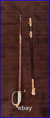 US NAVY OFFICERS DRESS SWORD SABER & SCABBARD VIETNAM ERA ENGRAVED NOV 67 As Is