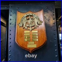 US NAVY Retired Vintage Solid Brass Plaque with Commissions Wood Base 1955-1975