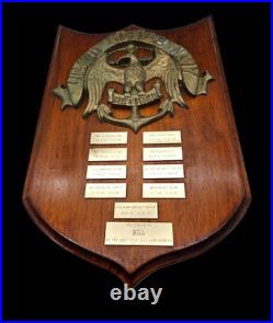US NAVY Retired Vintage Solid Brass Plaque with Commissions Wood Base 1955-1975