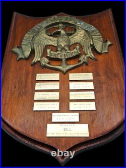 US NAVY Retired Vintage Solid Brass Plaque with Commissions Wood Base 1955-1975