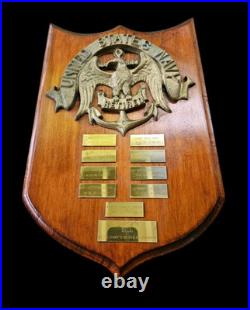 US NAVY Retired Vintage Solid Brass Plaque with Commissions Wood Base 1955-1975