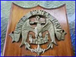 US NAVY Retired Vintage Solid Brass Plaque with Commissions Wood Base 1955-1975
