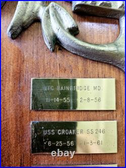 US NAVY Retired Vintage Solid Brass Plaque with Commissions Wood Base 1955-1975