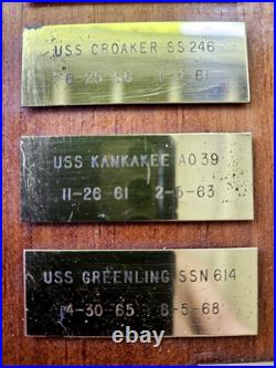 US NAVY Retired Vintage Solid Brass Plaque with Commissions Wood Base 1955-1975