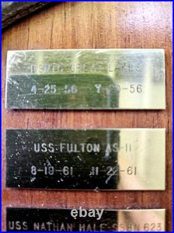 US NAVY Retired Vintage Solid Brass Plaque with Commissions Wood Base 1955-1975