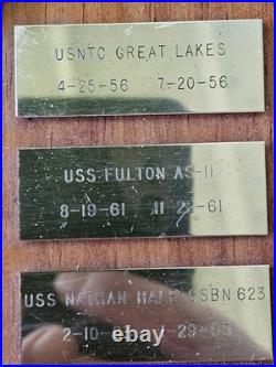 US NAVY Retired Vintage Solid Brass Plaque with Commissions Wood Base 1955-1975