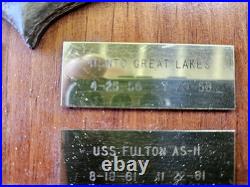 US NAVY Retired Vintage Solid Brass Plaque with Commissions Wood Base 1955-1975 US NAVY Retired Vintage Solid Brass Plaque with Commissions Wood Base 1955-1975