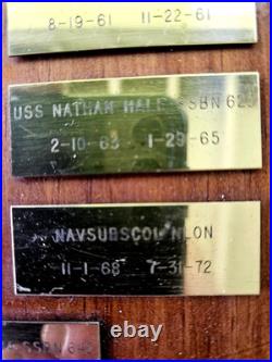 US NAVY Retired Vintage Solid Brass Plaque with Commissions Wood Base 1955-1975