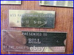 US NAVY Retired Vintage Solid Brass Plaque with Commissions Wood Base 1955-1975
