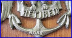 US NAVY Retired Vintage Solid Brass Plaque with Commissions Wood Base 1955-1975