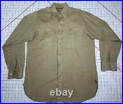 US NAVY WWII Long Sleeve Button Shirt Men's Size 15 Beige USN WW21940