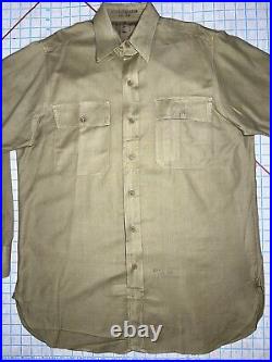 US NAVY WWII Long Sleeve Button Shirt Men's Size 15 Beige USN WW21940