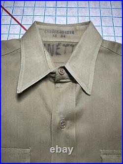 US NAVY WWII Long Sleeve Button Shirt Men's Size 15 Beige USN WW21940