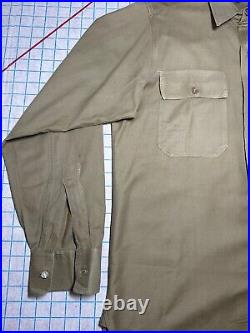 US NAVY WWII Long Sleeve Button Shirt Men's Size 15 Beige USN WW21940