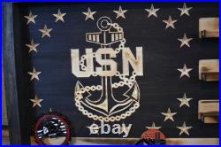 US Navy Chief Coin Flag Display Handmade USA Challenge Coin Holder USN