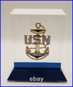 US Navy Chief Petty Officer (CPO) anchor in lucite, plaque, service award, gift