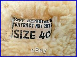 US Navy Department Contract WW2 DECK JACKET Canvas Fleece Leather size 40 #20195