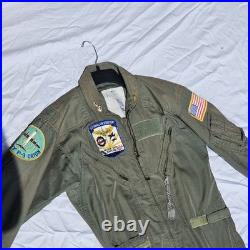 US Navy Flight Suit With Patches, Pins, Dog Tags, Orion P-3, Maryland Size 46 Long
