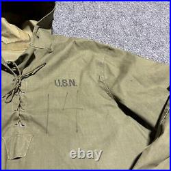 US Navy Foul Weather Smock Adult Medium/Large Green Pullover USN WW2 Jacket