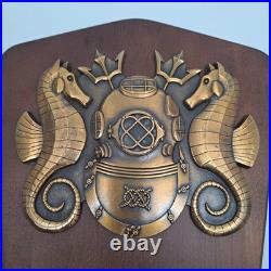 US Navy Master Diver Diving Officer Brass on Wood Wall Plaque Nautical Military